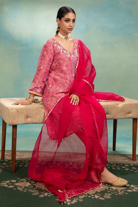 Buy_Swati Wadhwani Couture_Purple Tissue, Chanderi Bandhani Dori Work Kurta And Dhoti Set With Dupatta _Online_at_Aza_Fashions