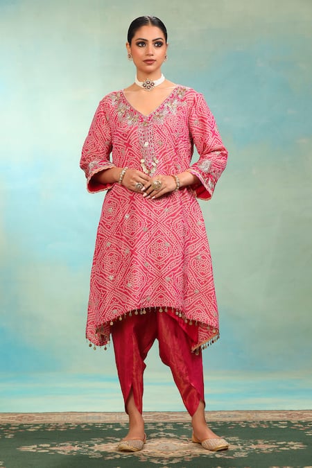 Swati Wadhwani Couture Bandhani Dori Work Kurta & Dhoti Set With Dupatta 