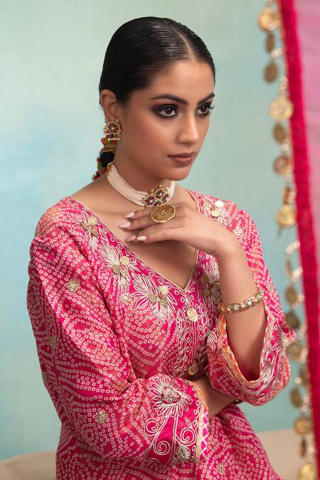 Buy_Swati Wadhwani Couture_Purple Tissue, Chanderi Bandhani Dori Work Kurta And Dhoti Set With Dupatta 