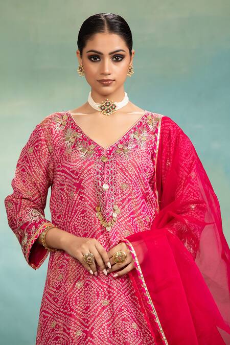 Shop_Swati Wadhwani Couture_Purple Tissue, Chanderi Bandhani Dori Work Kurta And Dhoti Set With Dupatta 