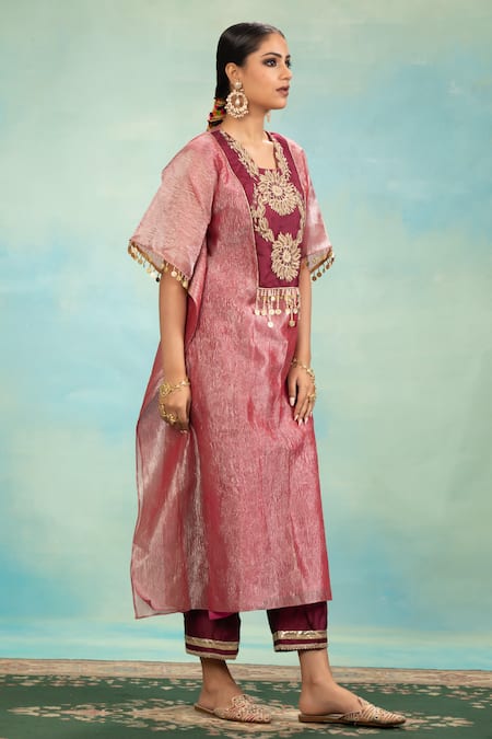 Swati Wadhwani Couture Crush Tissue Kaftan & Chanderi Pant Set 