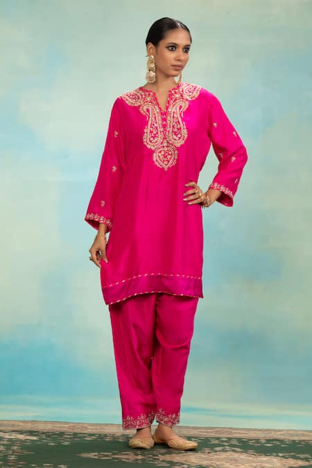 Swati Wadhwani Couture Silk Zari & Pearl Embroidered Kurta Dhoti Set 