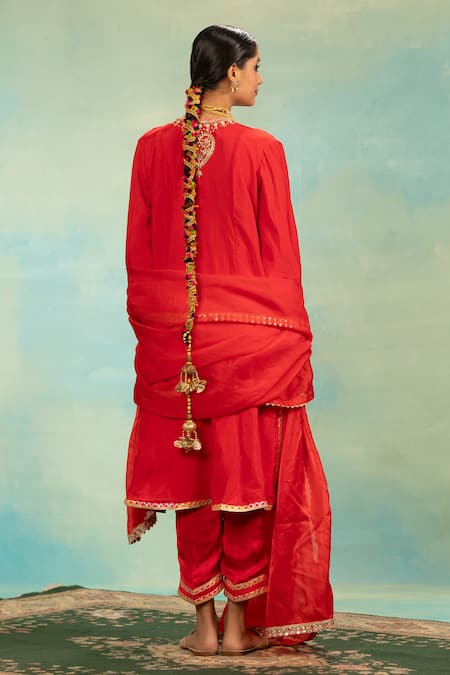 Swati Wadhwani Couture Silk Anarkali Kurta Pant & Organza Dupatta Set 