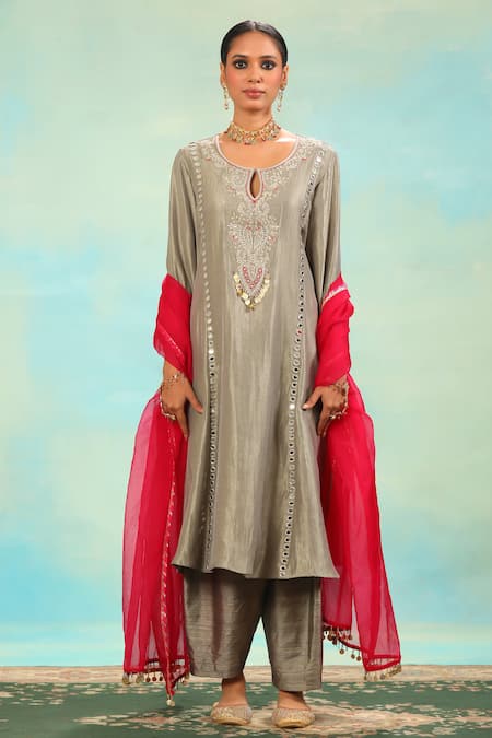 Swati Wadhwani Couture Tissue Chanderi Dabka Zari Embroidered Choga Set 