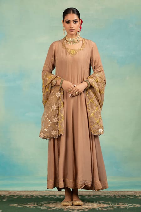 Swati Wadhwani Couture Crepe Anarkali Set With Zari & Mirror Work Dupatta 