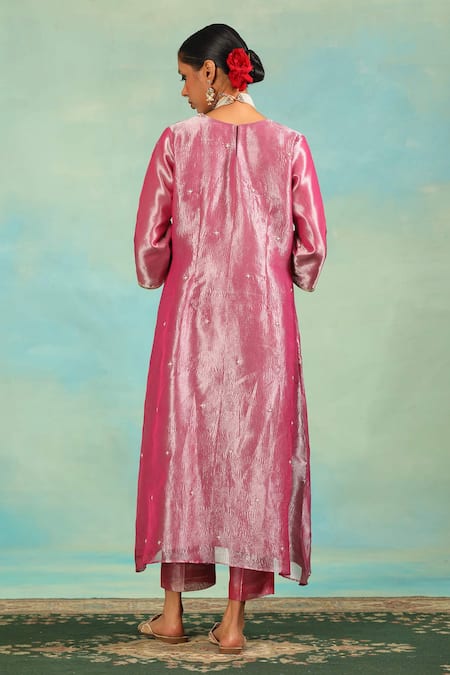 Swati Wadhwani Couture Tissue Sequin & Pearl Embroidered Kurta Set 