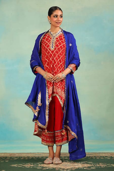 Swati Wadhwani Couture Brocade High-Low Kurta Set With Dupatta 