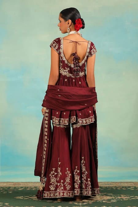 Swati Wadhwani Couture Zari & Dabka Embroidered Peplum Kurta Gharara Set 