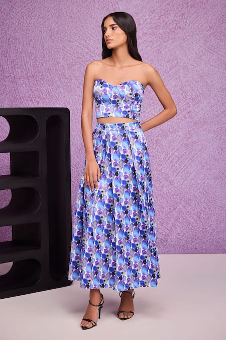 Tara And I Aquarelle Print Gajji Silk Pleated Skirt 