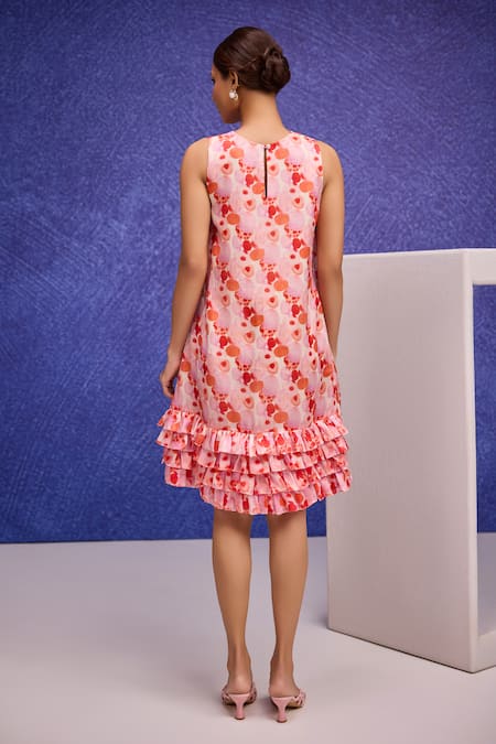 Tara And I Aquarelle Print Silk Organza Trapese Dress 
