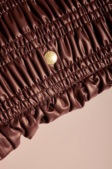 Shop_Tara And I_Brown Smocking, Studs Mocha Drift Sling Bag _Online_at_Aza_Fashions