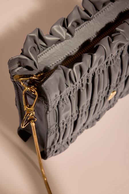 Buy_Tara And I_Gray Smocking, Studs Grey Drift Sling Bag _Online_at_Aza_Fashions