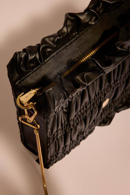 Tara And I_Black Smocking Drift Sling Bag _Online_at_Aza_Fashions