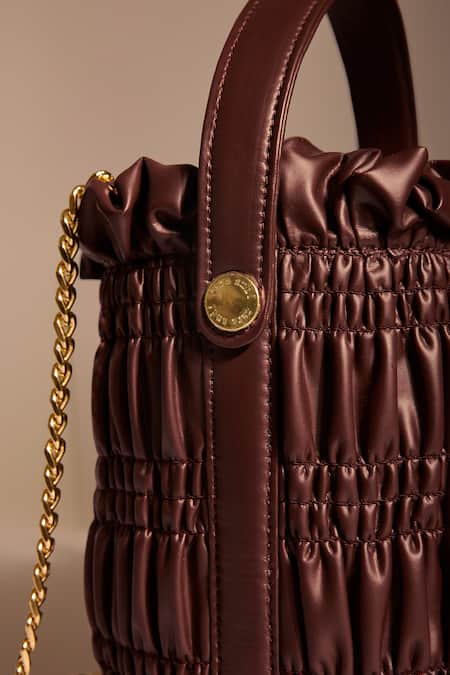 Shop_Tara And I_Brown Smocking Mocha Drift Bucket Bag _Online_at_Aza_Fashions