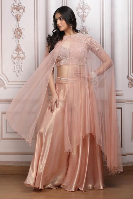 Mandira Wirk Resort Embroidered Cape Lehenga Set 