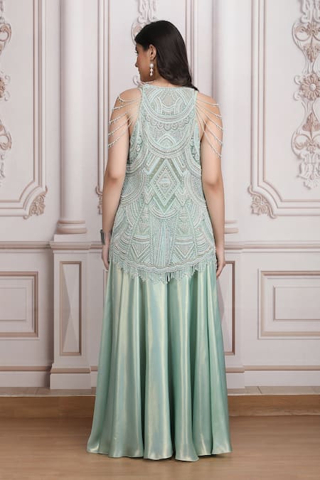 Mandira Wirk Resort Embellished Sheer Jacket Palazzo Set 