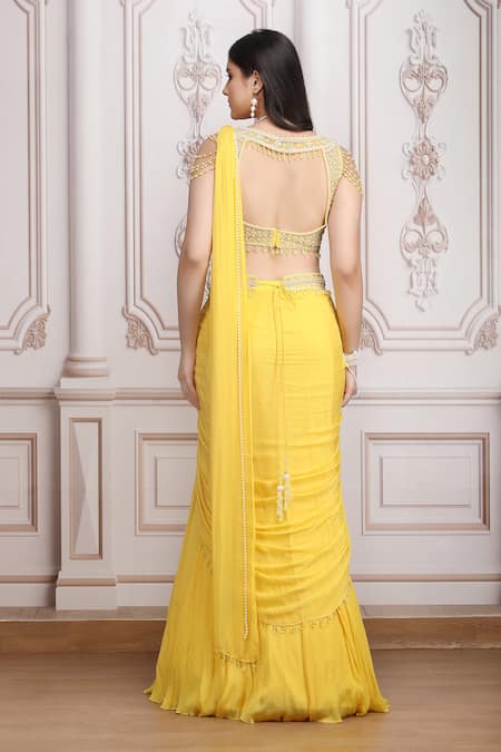 Mandira Wirk Resort Pre-Draped Saree With Embroidered Blouse 