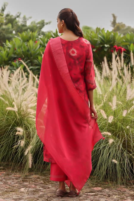 Vaayu Rosewood Bloom Embroidered Kurta Set