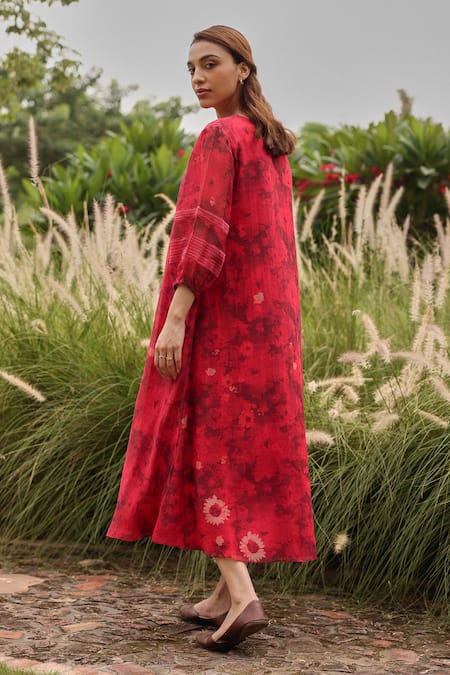 Vaayu Rosewood Bloom Embroidered Dress 