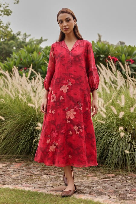 Vaayu Rosewood Bloom Embroidered Dress 