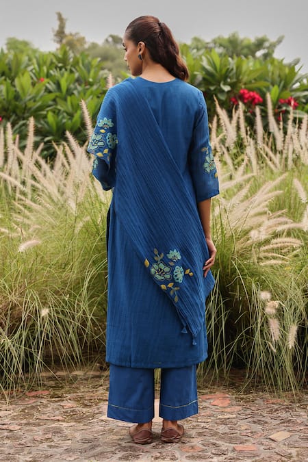 Vaayu Indigo Applique Bloom Kurta Set 