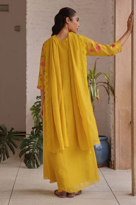 Vaayu Canary Bloom Embroidered Anarkali With Dupatta 