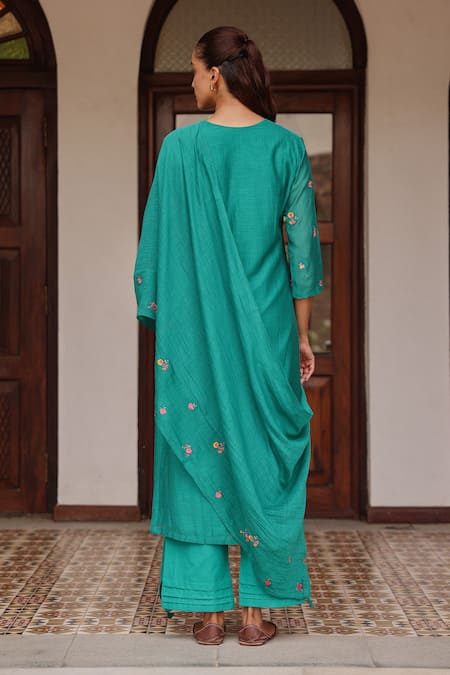 Vaayu Teal Bloom Kurta Set 