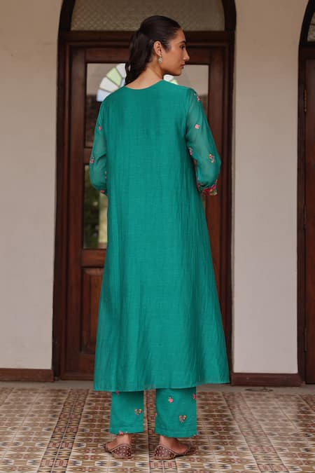 Vaayu Teal Bloom Kurta & Pant Set 
