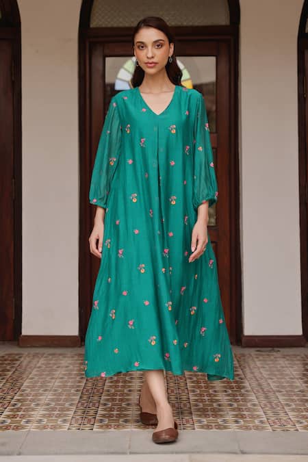 Vaayu Teal Bloom Dress 