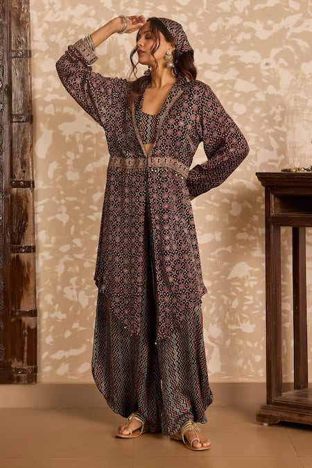 Akashi Clothing Ajrakh Print Jacket Cowl Pant Set 