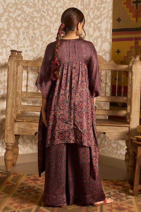 Akashi Clothing Ajrakh Print Embroidered Kaftan With Flared Pant 