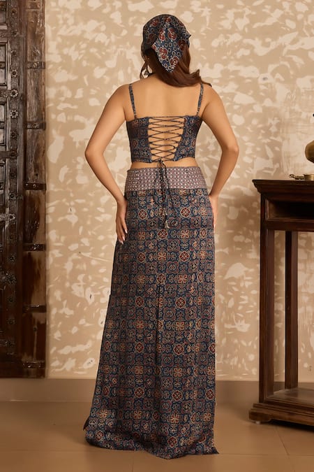 Akashi Clothing Ajrakh Print Jacket Skirt Set 