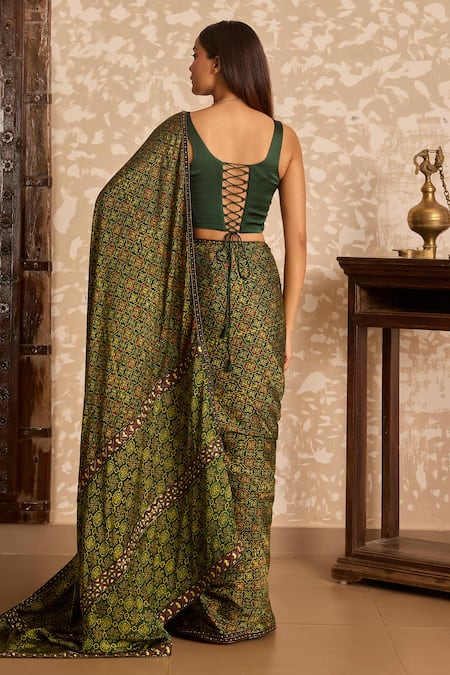 Akashi Clothing Ajrakh Printed Saree With Corset Blouse 