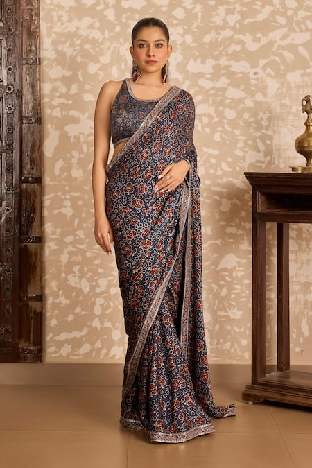 Akashi Clothing Ajrakh Printed Saree With Blouse 