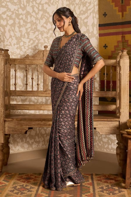 Akashi Clothing Ajrakh Print Saree With Blouse 