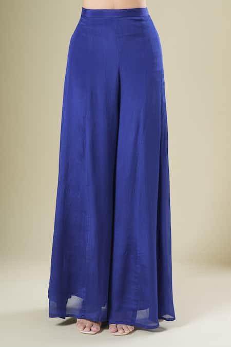 Buy_Samyukta Singhania_Blue Georgette Sequins, Beads, Embroidery Open Neck, Jacket Palazzo Set _Online_at_Aza_Fashions