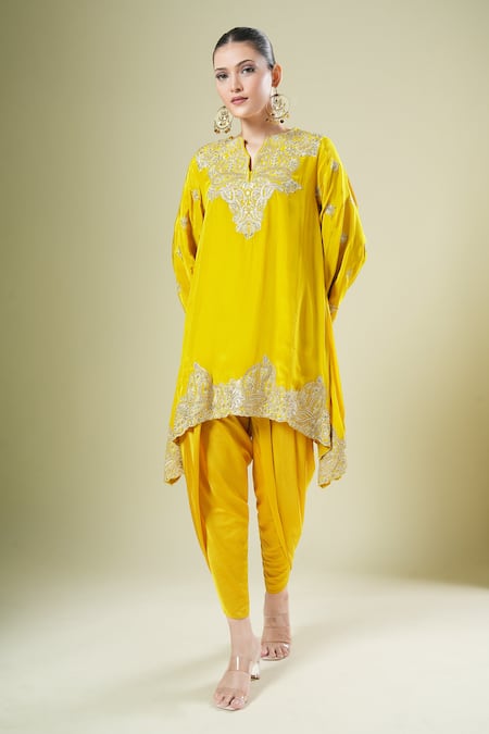 Samyukta Singhania Embroidered Asymmetrical Kurta & Dhoti Pant Set 