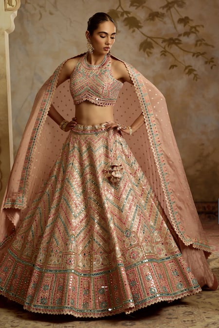 SUHINO Peach Halterneck Blouse Lehenga Set 