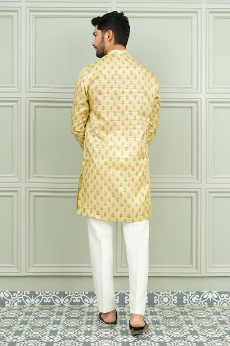 Niloufer By Aasif Ally Yellow Tashan Printed Buti Silk Kurta & Pant Set 