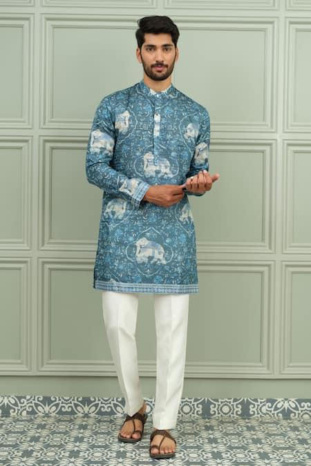 Niloufer By Aasif Ally Neel Gaj Elephant Print Kurta & Pant Set 
