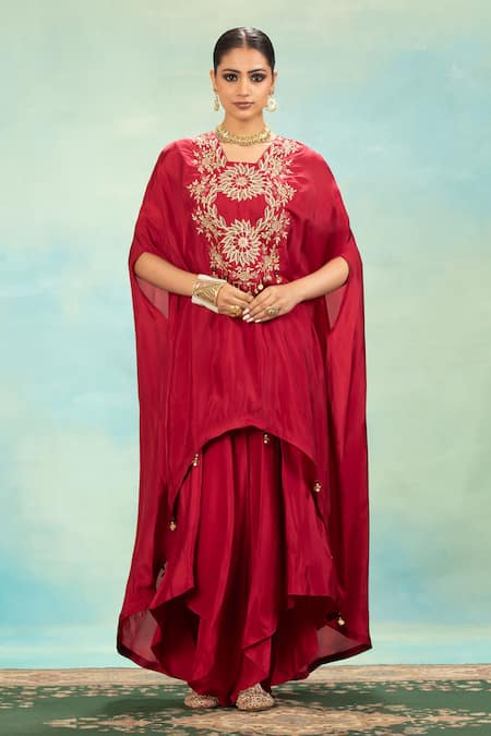 Swati Wadhwani Couture Zari & Pearl Embroidered Kaftan Dhoti Skirt Set 