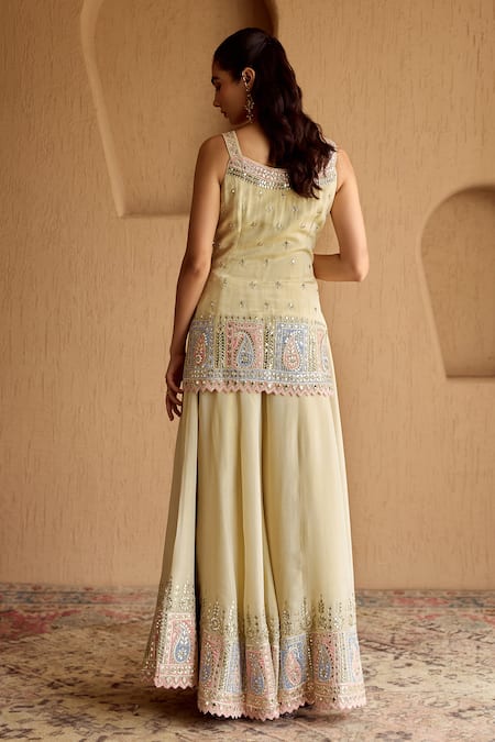 SUHINO Ivory Tissue Patch Kurta Sharara Set 