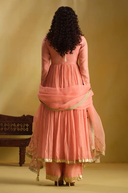 Shop_Almaari By Pooja Patel_Green Silk, Chanderi, Tissue Gota Patti, Tassels Square Arya Anarkali Pant Set _at_Aza_Fashions