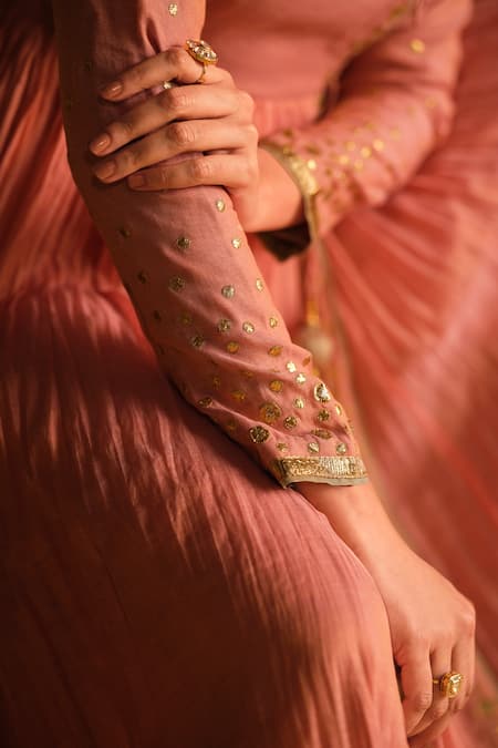 Buy_Almaari By Pooja Patel_Green Silk, Chanderi, Tissue Gota Patti, Tassels Square Arya Anarkali Pant Set _Online_at_Aza_Fashions