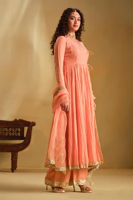 Shop_Almaari By Pooja Patel_Green Silk, Chanderi, Tissue Gota Patti, Tassels Square Arya Anarkali Pant Set _Online_at_Aza_Fashions