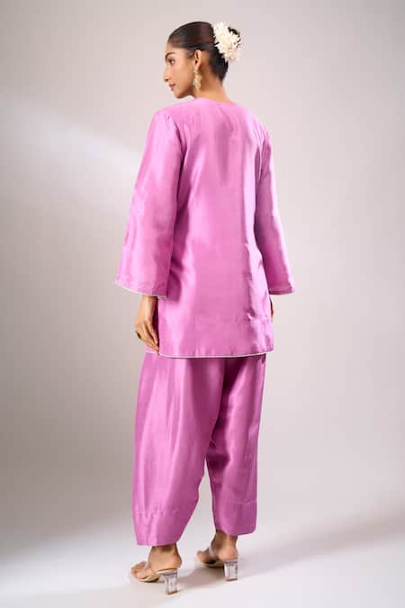 Archana Shah Purple Silk Zari Embroidered Kurta Set