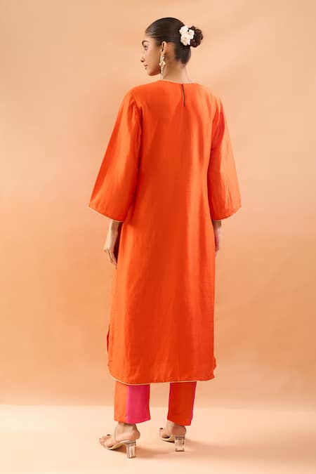 Archana Shah Orange Embroidered Kurta With Pant