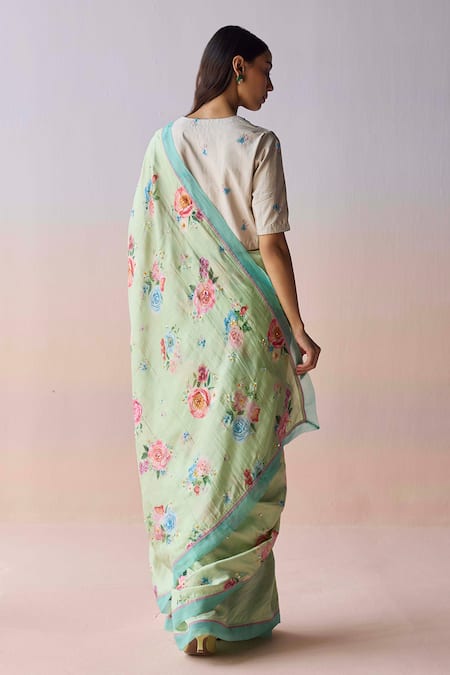 Surmaye Mint Organza, Silk Sequins, Beads Kindred Petals Green Saree Online at Aza Fashions Surmaye_Mint Organza, Silk Sequins, Beads Kindred Petals Green Saree _Online_at_Aza_Fashions