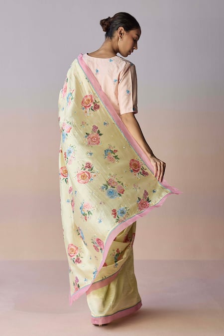 Surmaye Kindred Petals Yellow Saree 