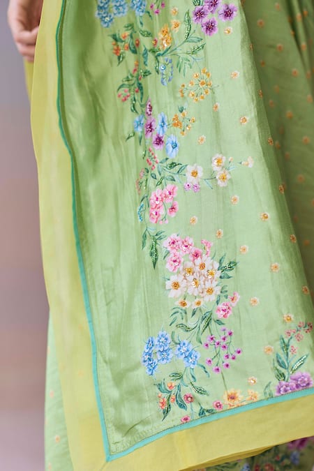 Buy_Surmaye_Green Organza, Silk Embroidery, Sequins, Beads Morning Whisper Saree 